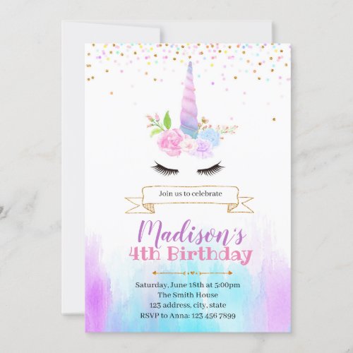 Magical unicorn birthday party invitation