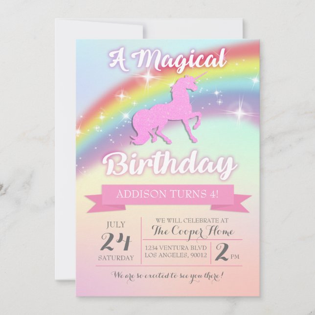 Magical Unicorn Birthday Party Invitation (Front)
