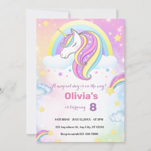 magical unicorn birthday party invitation