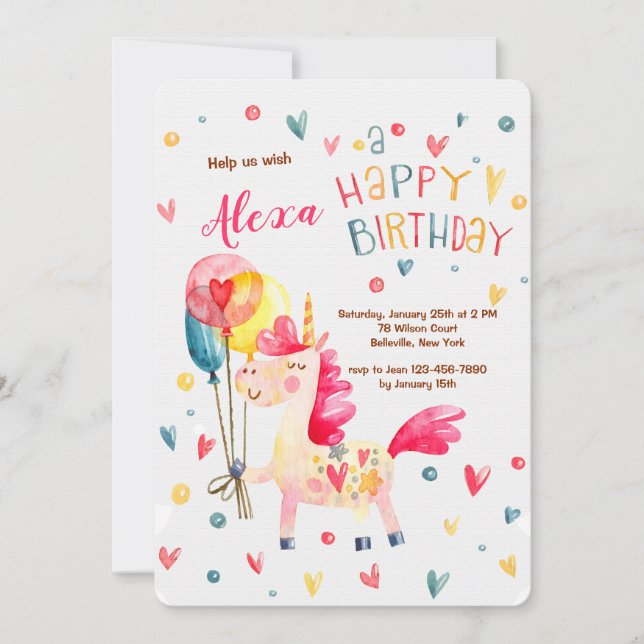 Magical Unicorn Birthday Party Invitation (Front)