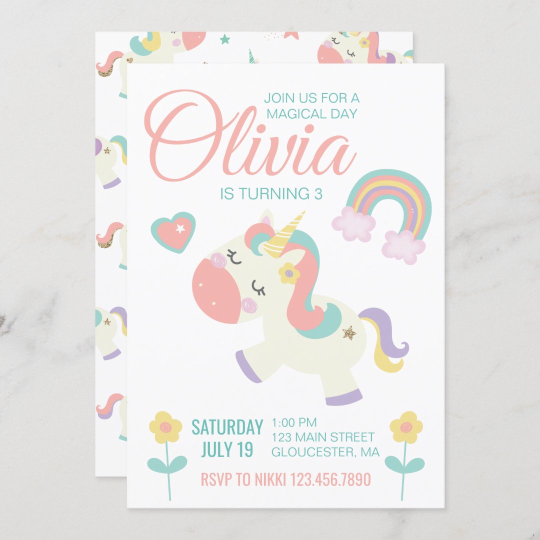 Magical Unicorn birthday party invitation pastel | Zazzle