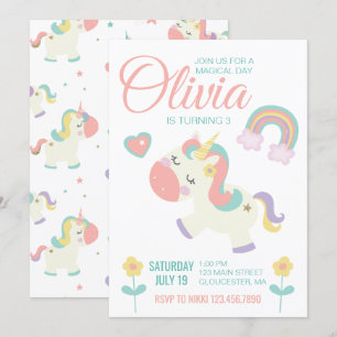 Magical Unicorn birthday party invitation pastel