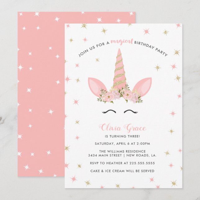 Magical Unicorn Birthday Party Invitations (Front/Back)