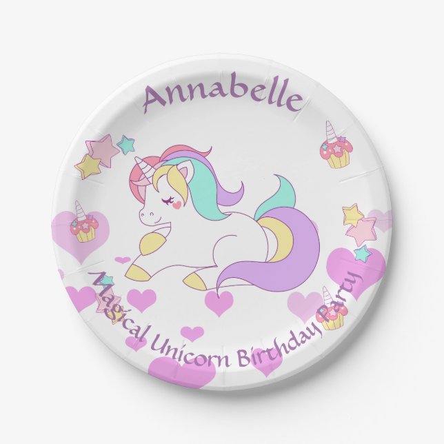 Magical Unicorn Birthday party Paper Plates (Front)