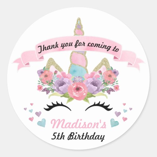 Magical Unicorn Birthday Party Thank You Stickers