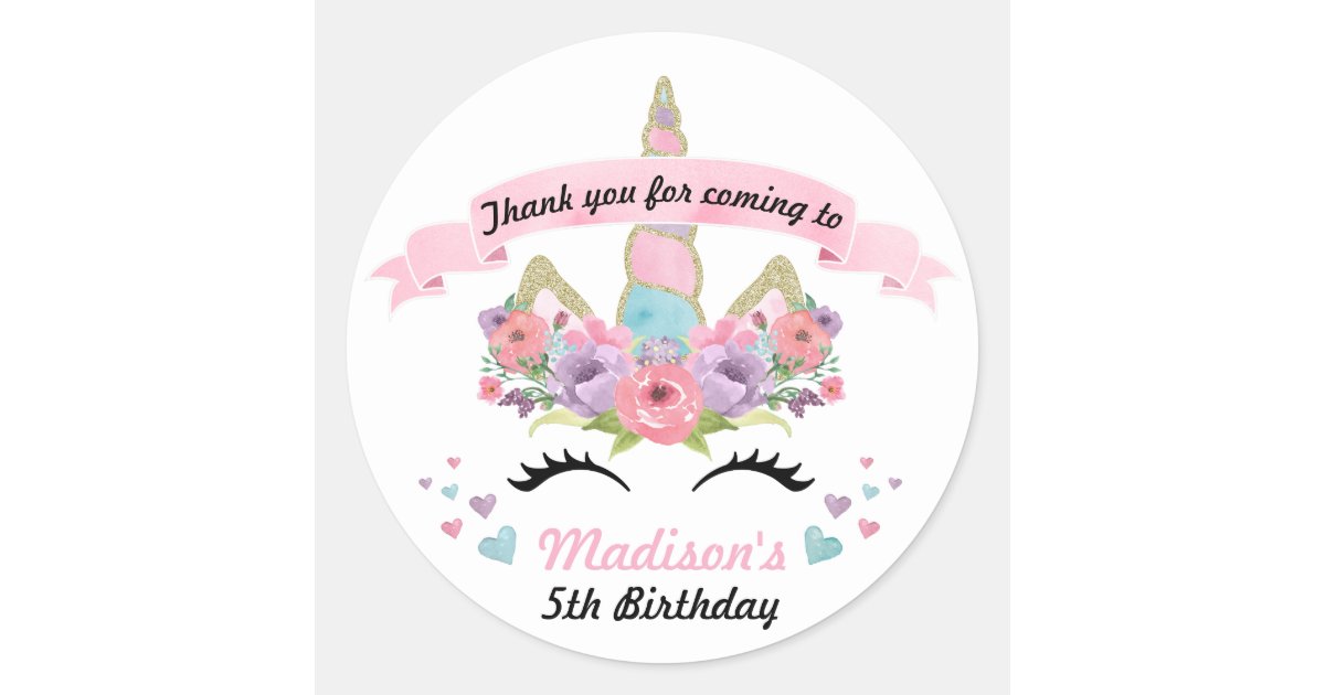 Magical Unicorn Birthday Party Thank You Stickers Zazzle Com