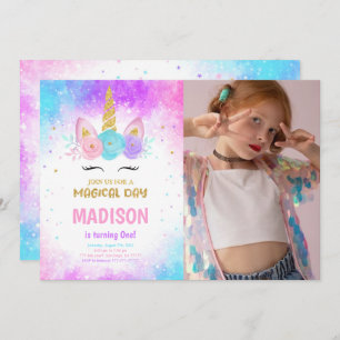 Magical Unicorn Birthday Photo Invitation