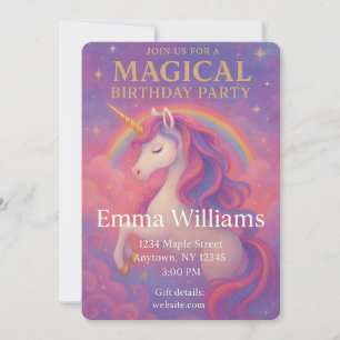 Magical Unicorn Birthday Pink, Gold, Fantasy Invitation