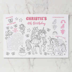 Magical Unicorn Birthday Placemat Activity