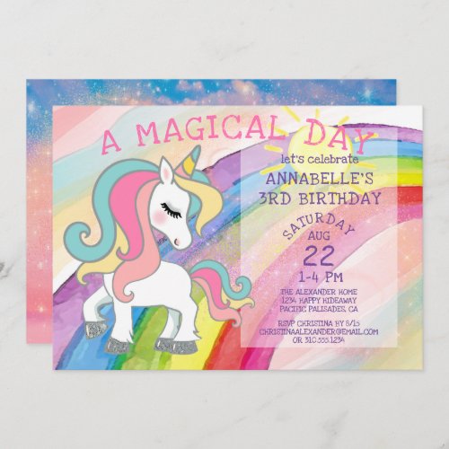 Magical Unicorn Birthday Rainbow Fairytale Invitation