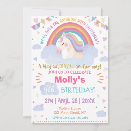 Magical Unicorn Birthday Rainbow Watercolor Invitation