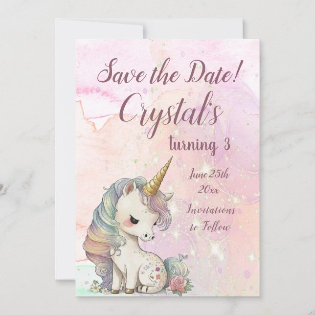 Magical Unicorn Birthday        Save The Date (Front)