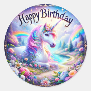 Magical Unicorn Birthday Stickers"    Classic Round Sticker