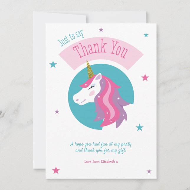 Magical Unicorn Birthday Thank You Card (Front)