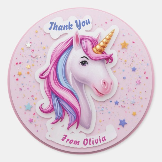 Magical Unicorn Birthday Thank You Stickers – Girl (Front)