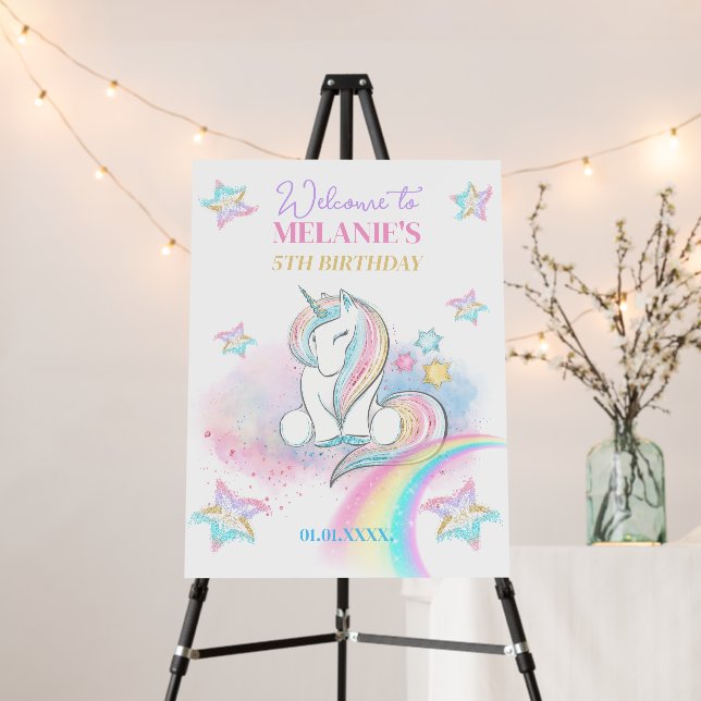 Magical Unicorn Birthday Welcome Banner Foam Board (In Situ (Stand))