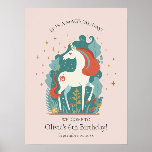 Magical Unicorn Birthday Welcome Poster