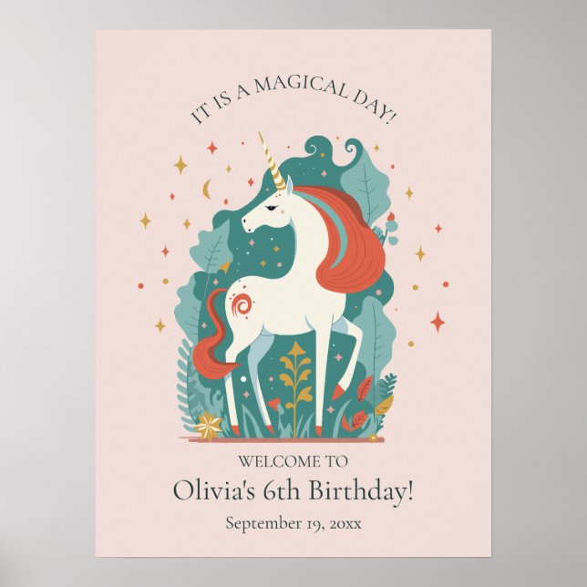 Magical Unicorn Birthday Welcome Poster (Front)