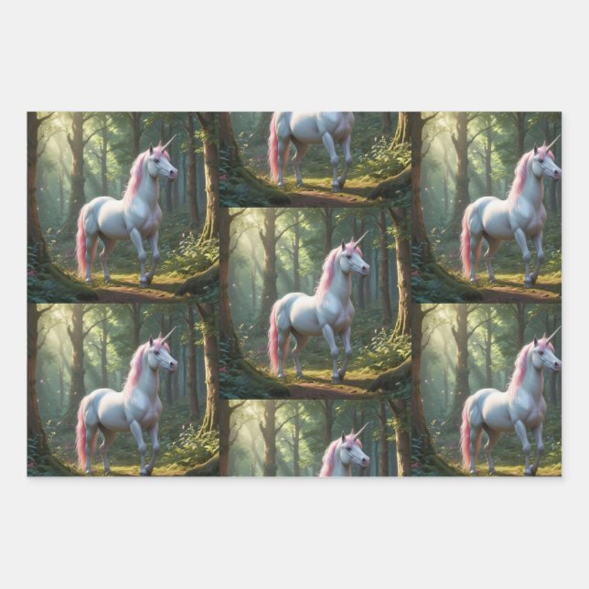 Magical Unicorn Birthday Wrapping Paper Sheets (Front)