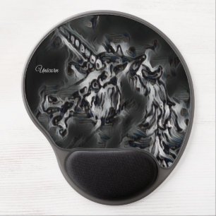 Magical Unicorn Black Gray White Add Name or Text Gel Mouse Pad