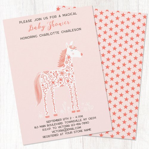 Magical Unicorn Blush Pink Baby Shower Invitation