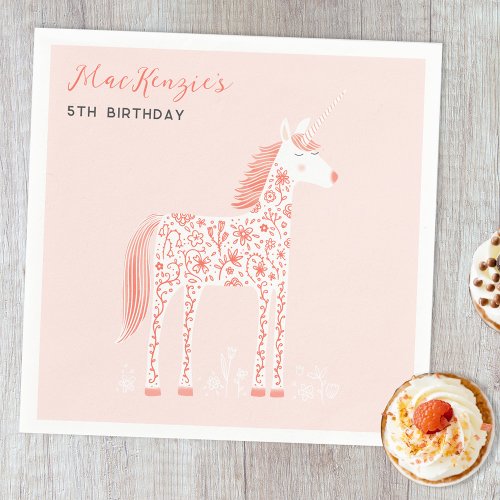 Magical Unicorn Blush Pink Birthday Party Napkins