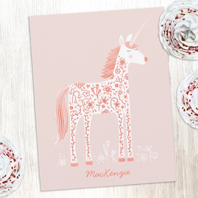 Magical Unicorn Blush Pink Personalized Name Note Card (Magical Unicorn pretty pink personalized custom name or text notecards)