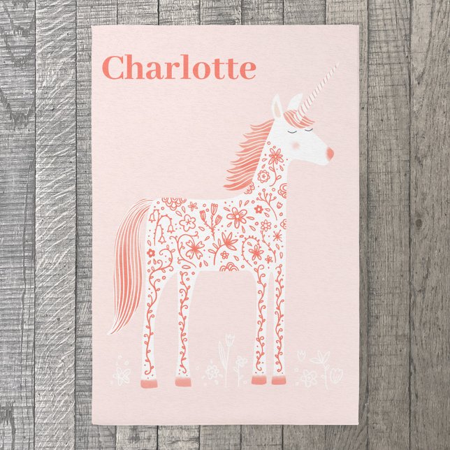 Magical Unicorn Blush Pink Personalized Rug (Magical Unicorn blush pink personalized indoor or outdoor rug for a nursery or kid's room)