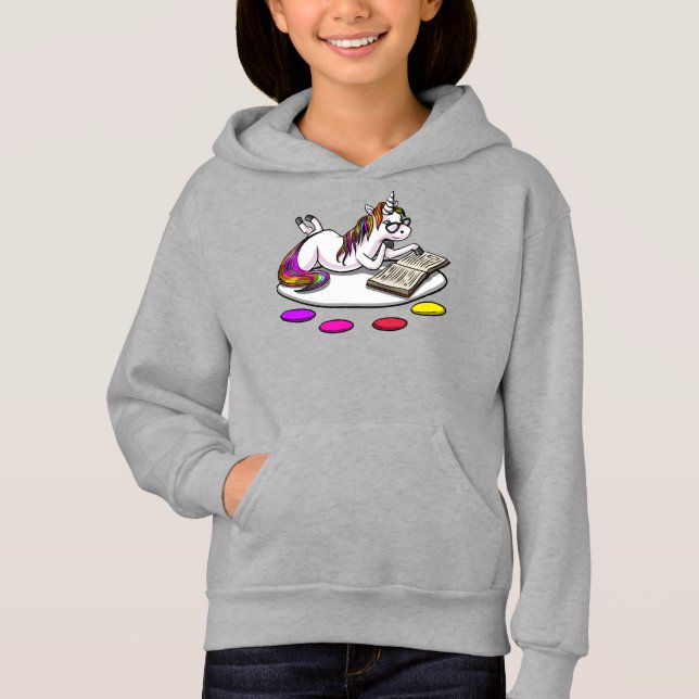 Magical Unicorn Book Reading Literature Nerd Hoodie (Front)