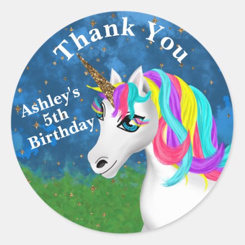 Magical Unicorn Bright Colorful Birthday Party Classic Round Sticker