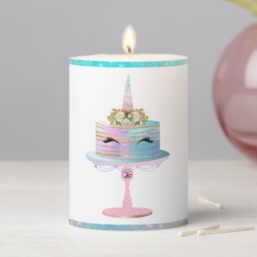 Magical Unicorn Cake  Fantasy Watercolor Party Pillar Candle
