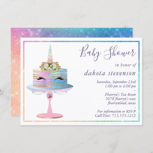 Magical Unicorn Cake  Fantasy Watercolor Shower Invitation