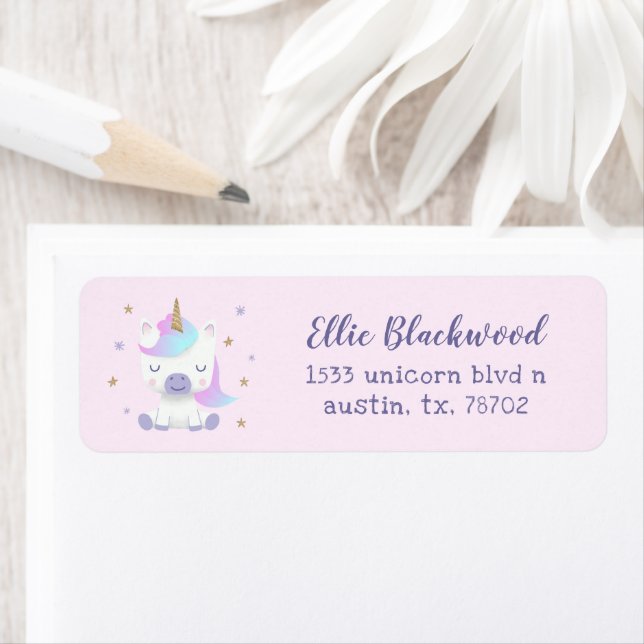 Magical Unicorn Cartoon Return Address Label (Insitu)