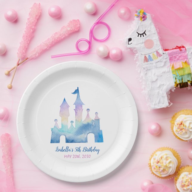 Magical Unicorn Castle Rainbow 5th Birthday Party Paper Plates (Party)