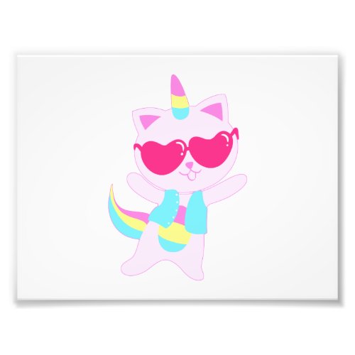 Magical unicorn Cat cartoon _ Choose back color Photo Print