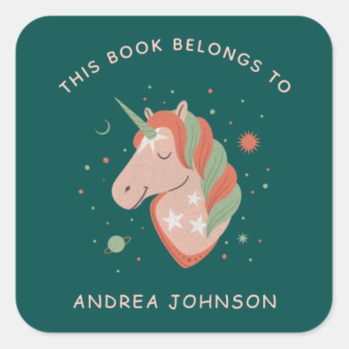 Magical Unicorn Celestial Planets Name Bookplate 