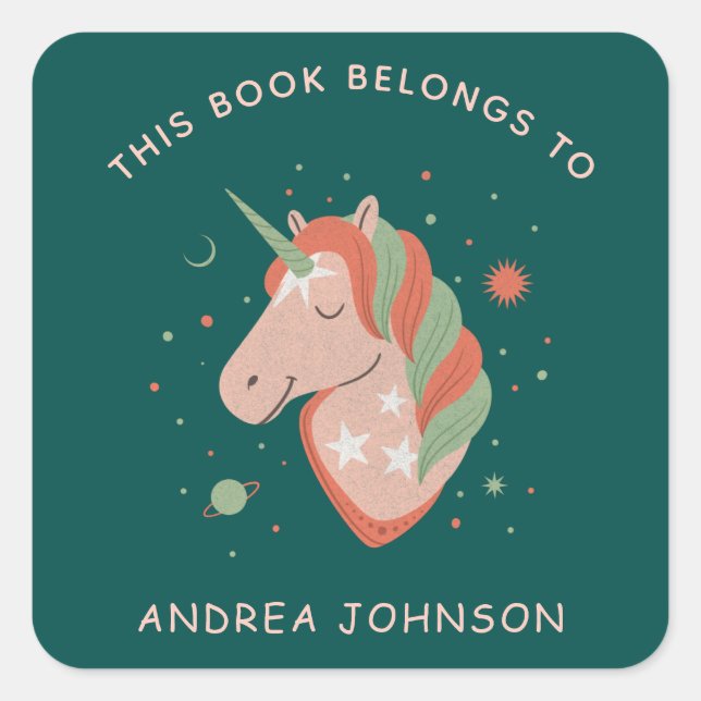 Magical Unicorn Celestial Planets Name Bookplate  (Front)