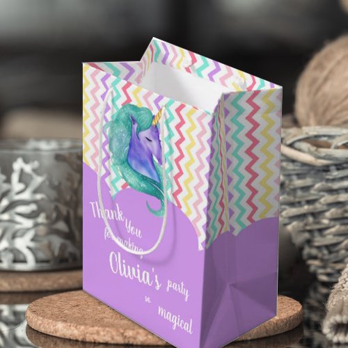 Magical Unicorn Chevron Pastel Kids Birthday Favor Medium Gift Bag