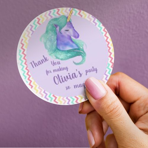 Magical Unicorn Chevron Pastel Kids Birthday Party Classic Round Sticker