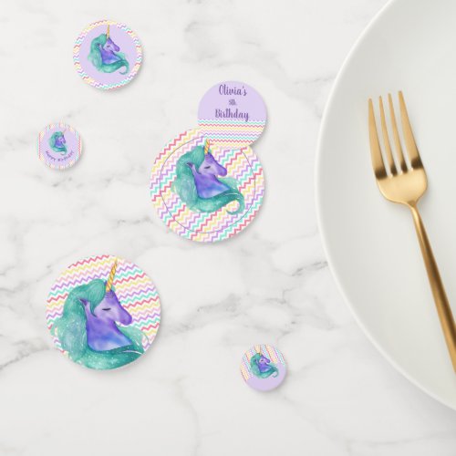 Magical Unicorn Chevron Pastel Kids Birthday Party Confetti