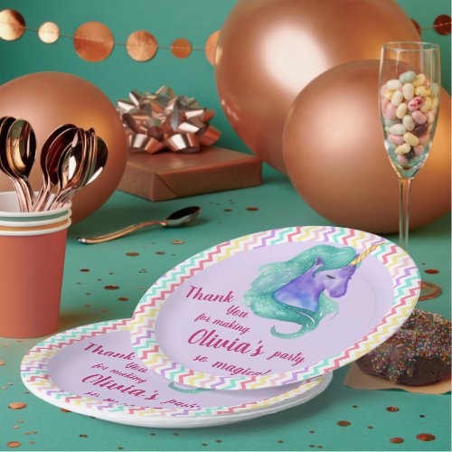 Magical Unicorn Chevron Pastel Kids Birthday Party Paper Plates