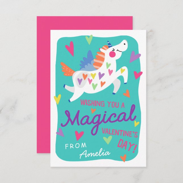 Magical Unicorn Classroom Valentine's Day Card (Front/Back)