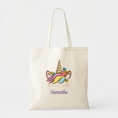 Magical Unicorn Colorful Floral Personalized Girl Tote Bag