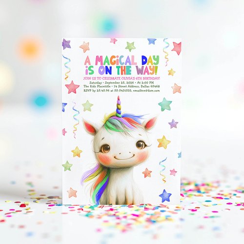 Magical Unicorn Colorful Fun Birthday Party Invitation