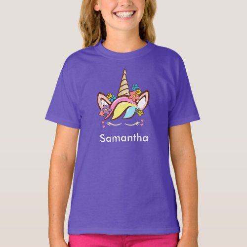 Magical Unicorn Colorful Girl Name Floral T_Shirt