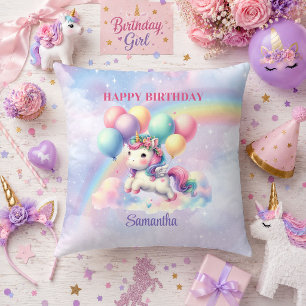 Magical Unicorn Colorful Pastel Girl Birthday Pill Throw Pillow