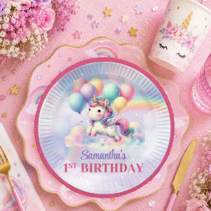 Magical Unicorn Colorful Pastel Girl Birthday Plat Paper Plates