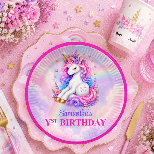 Magical Unicorn Colorful Pastel Girl Birthday Plat Paper Plates