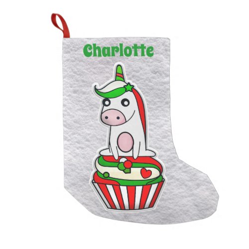 Magical Unicorn Cupcake Red Green Cute Small Christmas Stocking