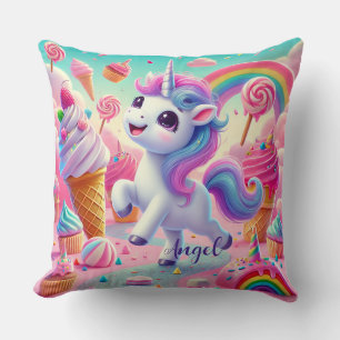 Magical Unicorn, Cupcakes, & Rainbow Throw Pillow